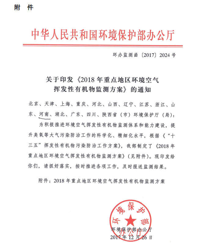 環境部新發布：2019年地級及以上城市環境空氣揮發性有機物監測方案，附2018年方案要點對比